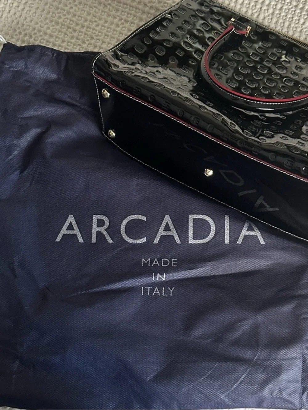 Arcadia Black Patent Satchel with PinkTrim